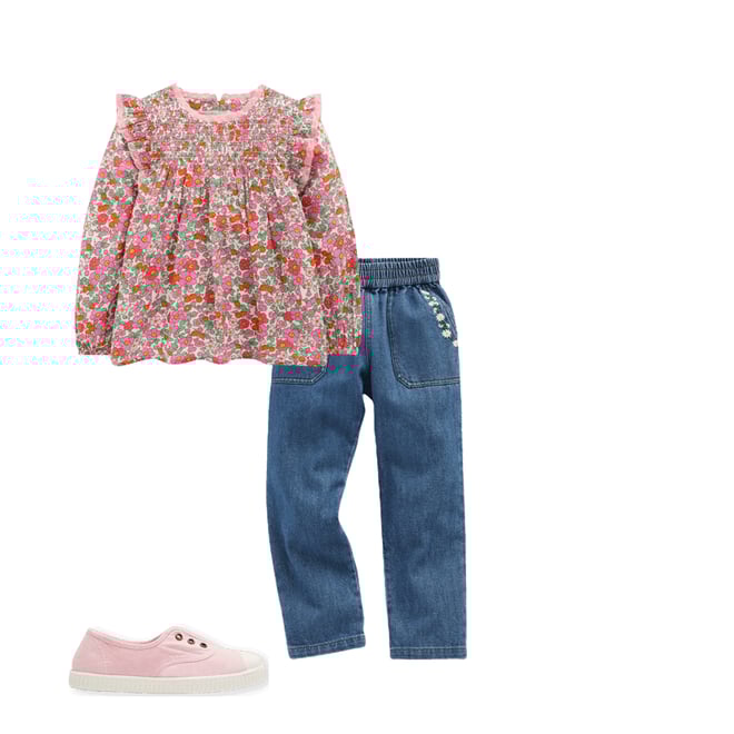 ポップス+ロック(邦楽) Fleur Dorothy Smocked Ruffle Blouse-Pink Apple Blossom Floral