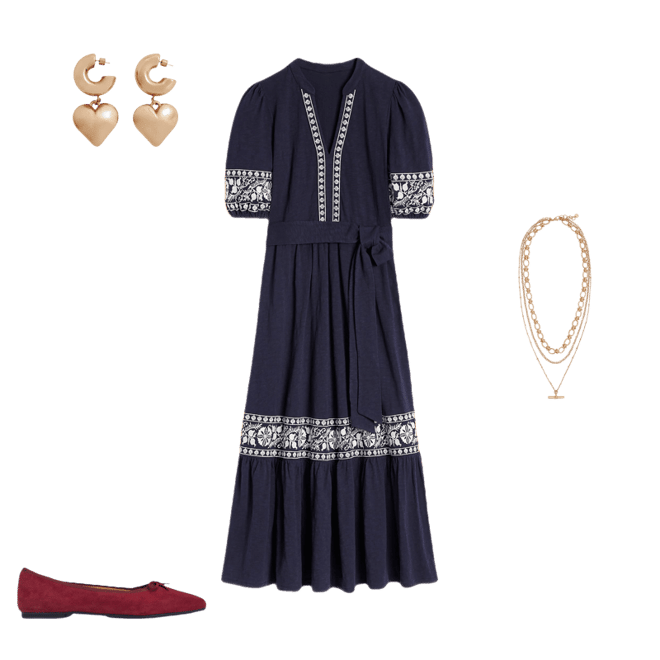 Amara Embroidered Jersey Dress-Navy Embroidery | Boden UK