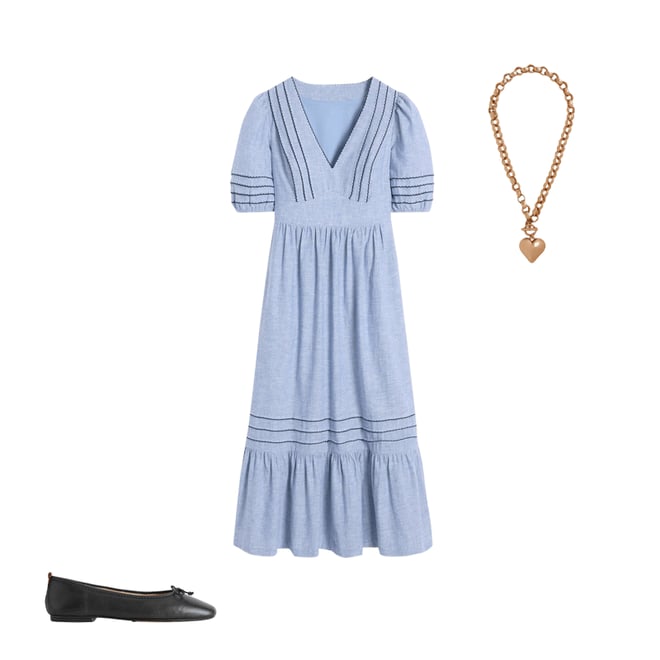 Smocked Waist Linen Dress-Grey Blue Chambray | Boden USA