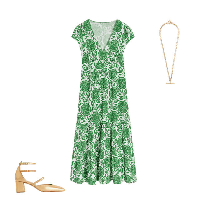 Eloise Tiered Jersey Dress-Paradise Green, Dahlia Stamp | Boden UK