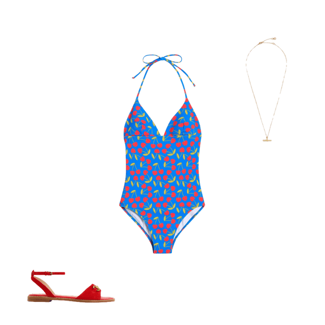 Symi String Swimsuit-Gallery Blue, Cherry Scatter | Boden Global