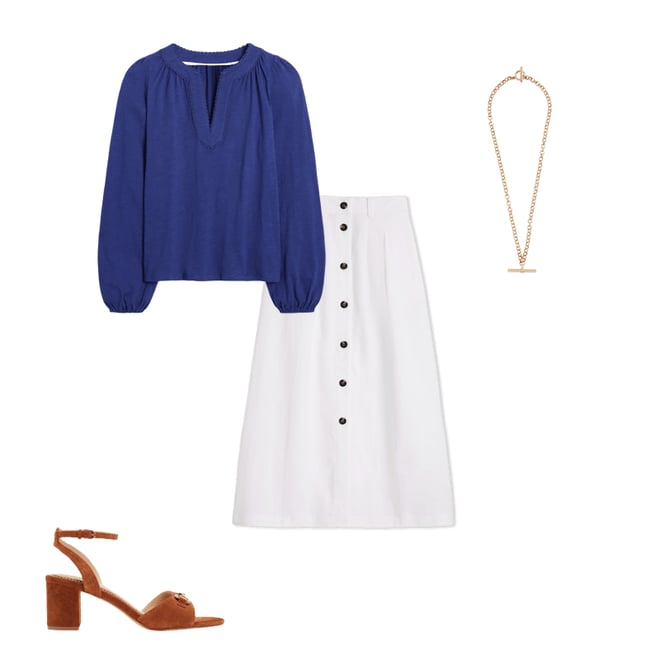 3rd bundle featuring 3 items which compliment Thomasina Linen Midi Skirt-White