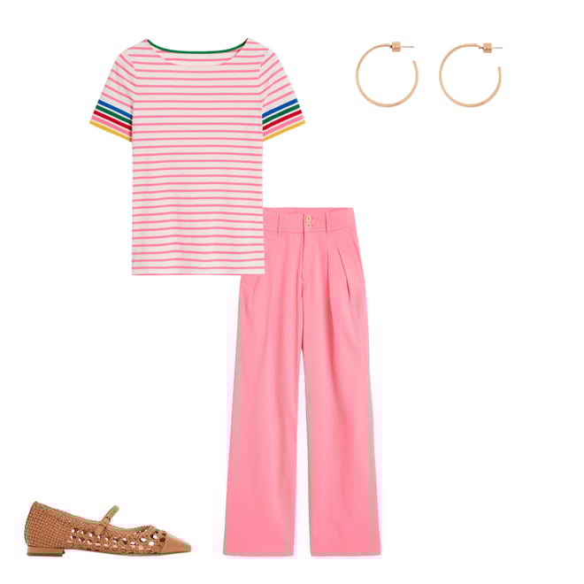 Ella Short Sleeve Breton-Pink Rose Multi Sleeve Stripe