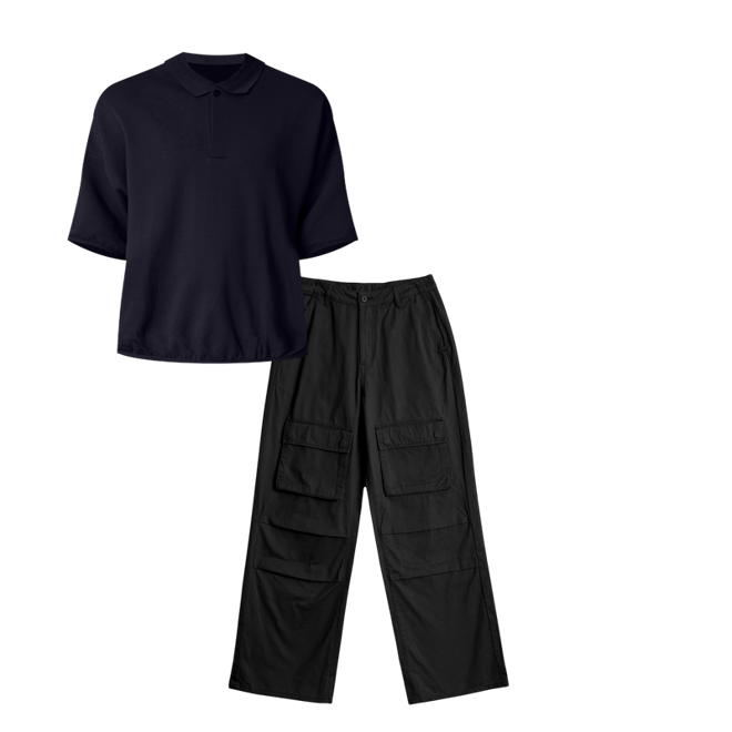 Oversized Knit Polo S/S Shirt - Black | mnml | shop now