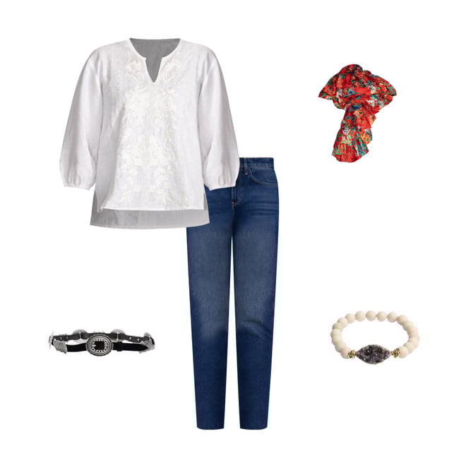 SPLIT NECK LINEN BLOUSE - CAMILLE