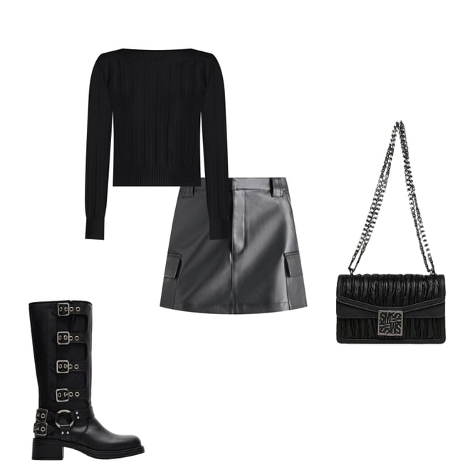 Black Faux Leather Utility Mini Skirt | Women's Designer