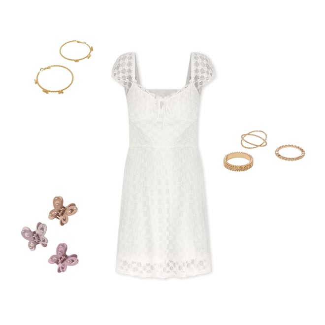 Solid Sweetheart Floral Lace Fit & Flare Dress