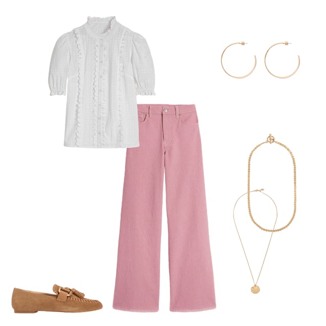 1st bundle featuring 5 items which compliment High Rise Wide Leg Jeans-Pink Stripe