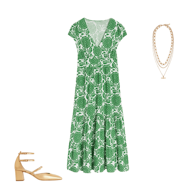 Eloise Tiered Jersey Dress-Paradise Green, Dahlia Stamp | Boden UK