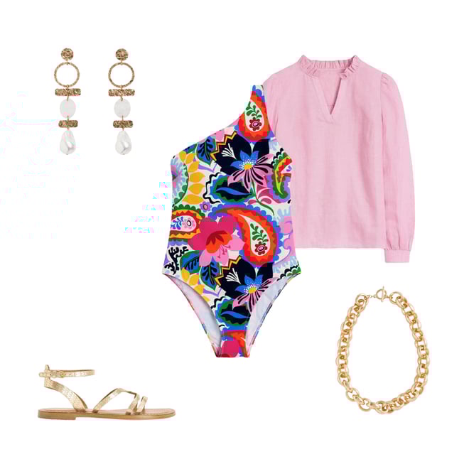 2nd bundle featuring 4 items which compliment One Shoulder Swimsuit-Ivory, Botanical Paisley