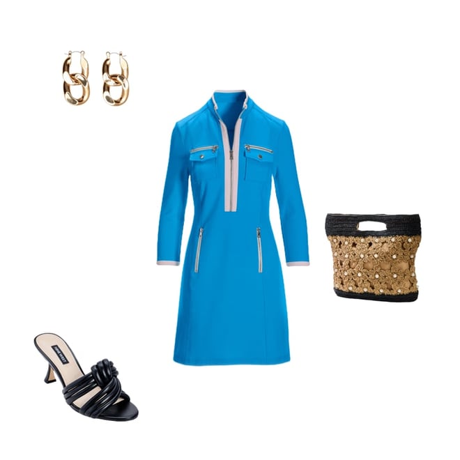 Three Quarter Sleeve Chic Zip Dress Malibu Blue | Boston Proper