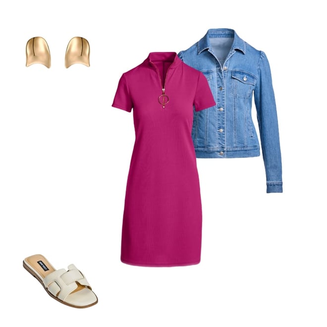Zip Up Short Sleeve Shift Dress Hollyhock
