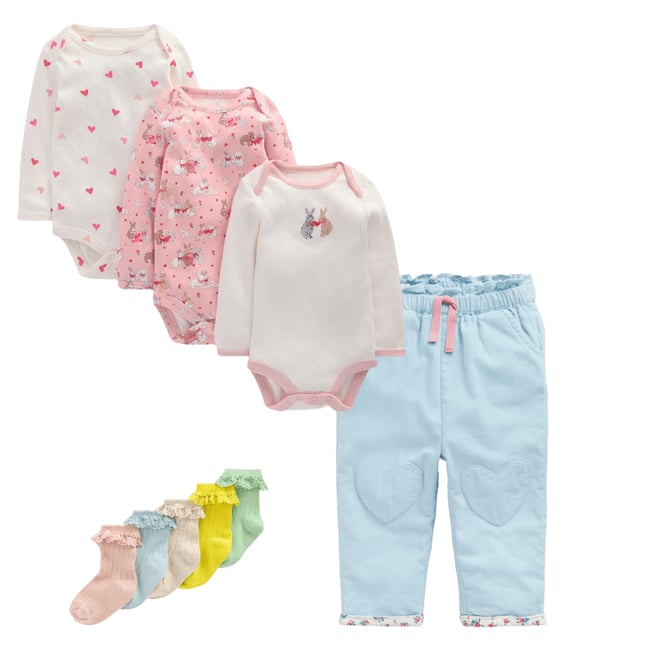 1st bundle featuring 2 items which compliment 3 Pack Pointelle Bodies-Pink Love Bunnies