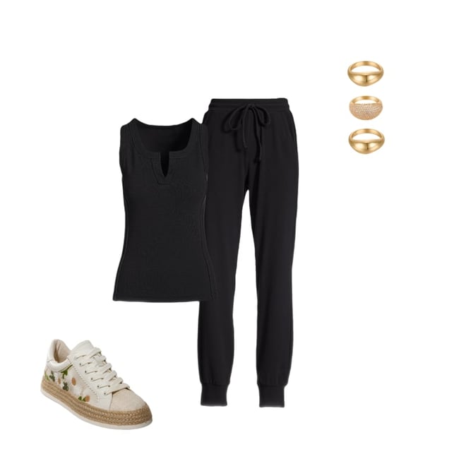 Ribbed Tank and Jogger Lounge Set Black