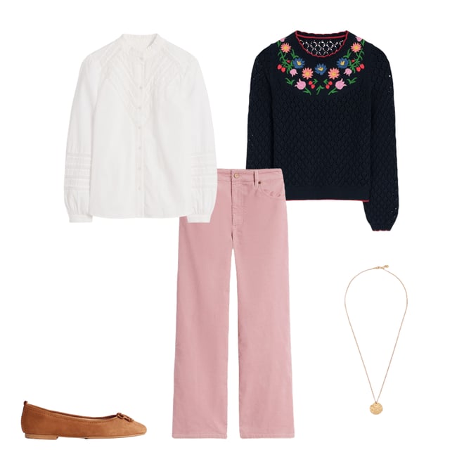 1st bundle featuring 4 items which compliment High Rise Straight Cord Jeans-Vintage Pink