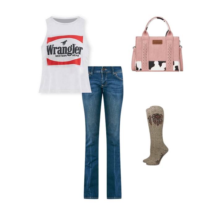 Women's Wrangler Festival Crop Graphic Tank in White Block
