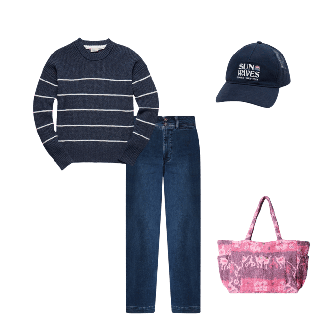 Sunwashed Cotton Fisherman Sweater - Water Mill Stripe