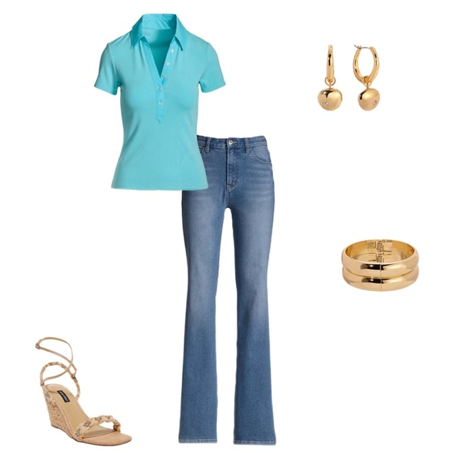 So Essential Mixed Media Henley Collared Knit Top Blue Radiance