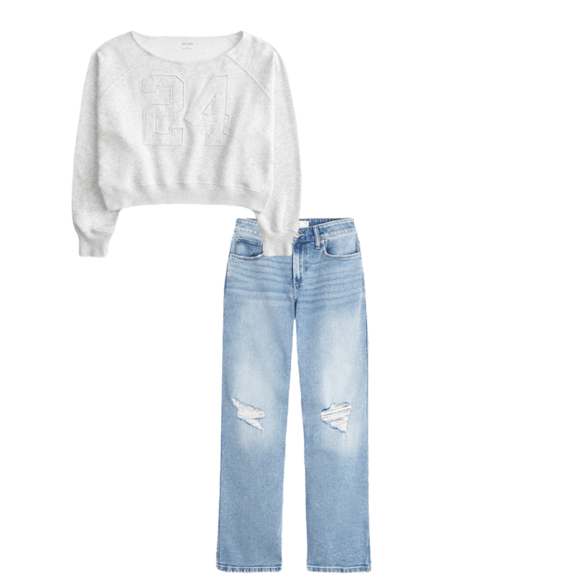 Easy Off-the-Shoulder Number Graphic Sweatshirt