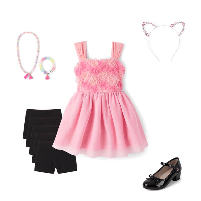 Rose Frantz ♥ Sleeveless Hood Mini Dress /追跡付 Girls Sleeveless 3D Rosette Mesh Fit And Flare Dress - PINK