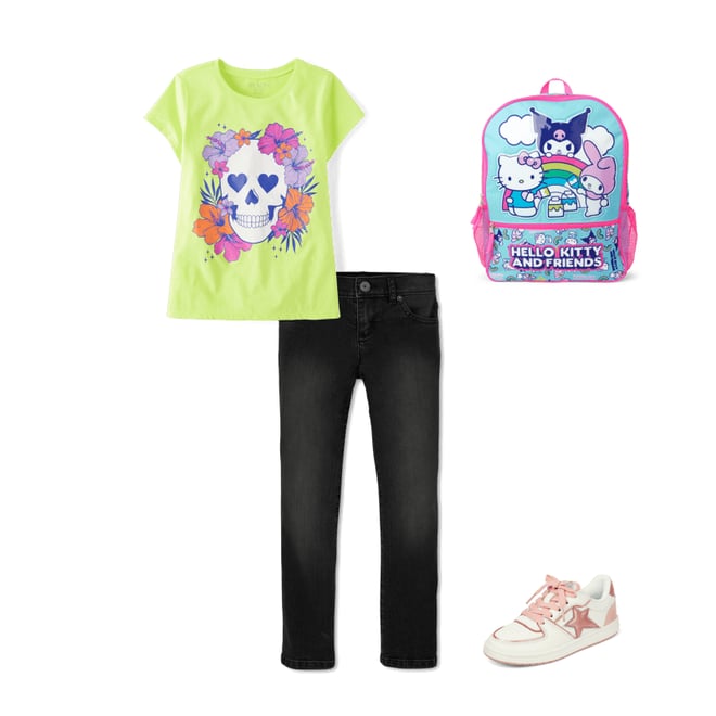 3rd bundle featuring 3 items which compliment Girls Summerween Skull Flowers Graphic Tee