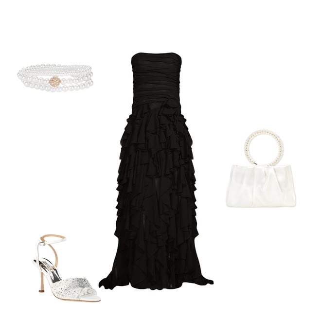 Muse by Marchesa Dahlia Chiffon Ruched Cascading Ruffle