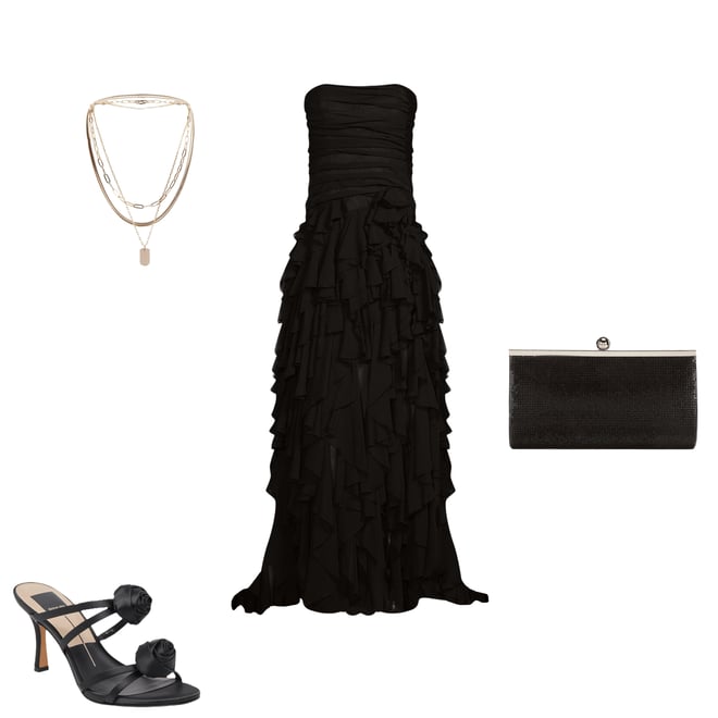 Muse by Marchesa Dahlia Chiffon Ruched Cascading Ruffle