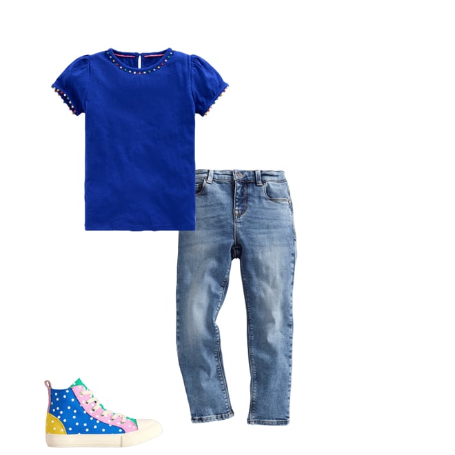 1st bundle featuring 2 items which compliment Ali Puff Sleeve Pom T-shirt-Bright Blue