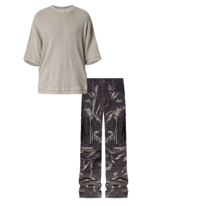 2nd bundle featuring 1 items which compliment Ultra Baggy Rippled Denim Cargo Pants - Black