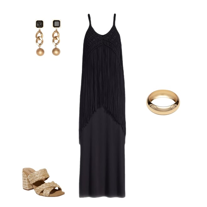 Boho Fringe Maxi Dress Black