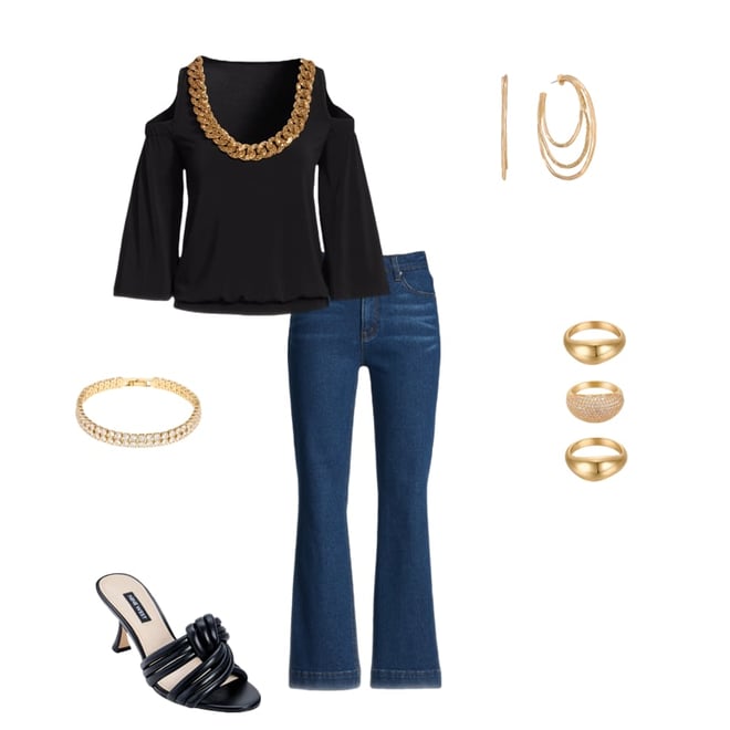 So Chic Cold Shoulder Heat Seal Chain Blouson Black