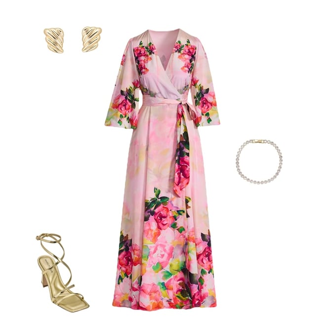 Watercolor Floral Print Wrap Maxi Dress Pink Multi