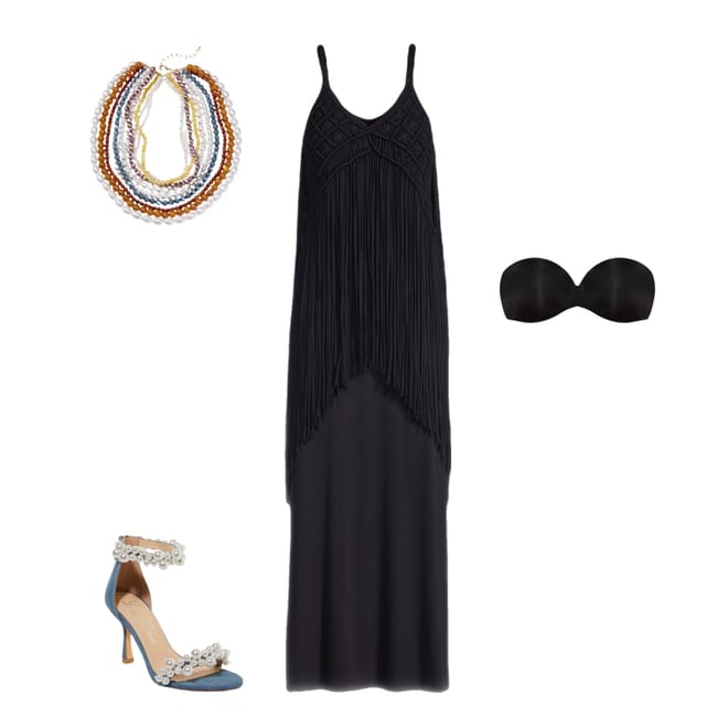 Boho Fringe Maxi Dress Black