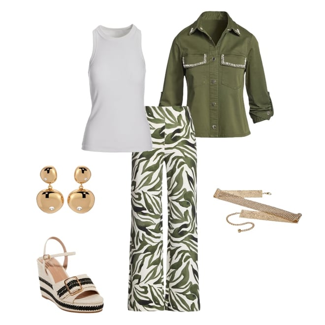 Crystal Trim Effortless Light Weight Jacket Olive