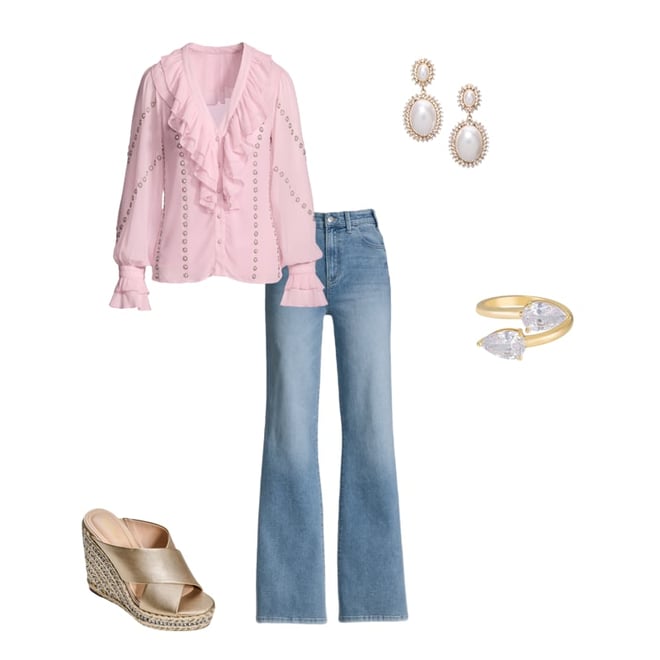 Parisian Pearl Embellished Ruffle Blouse Pink Quartz