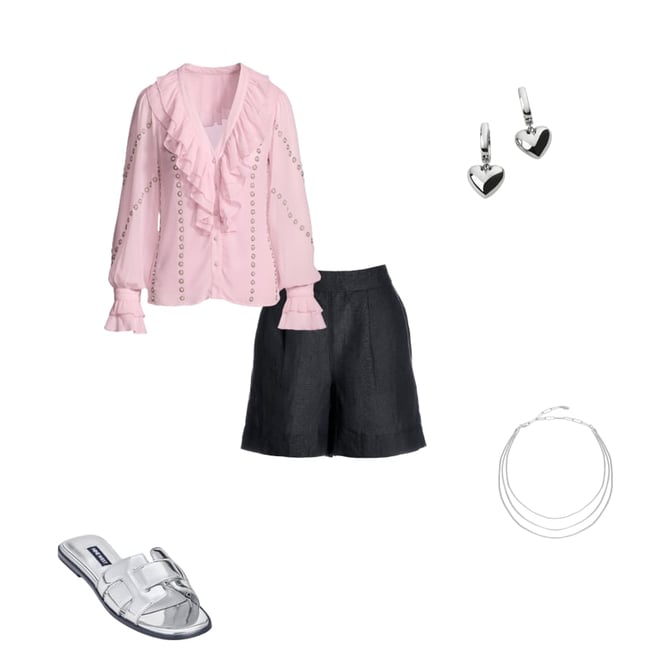 Parisian Pearl Embellished Ruffle Blouse Pink Quartz