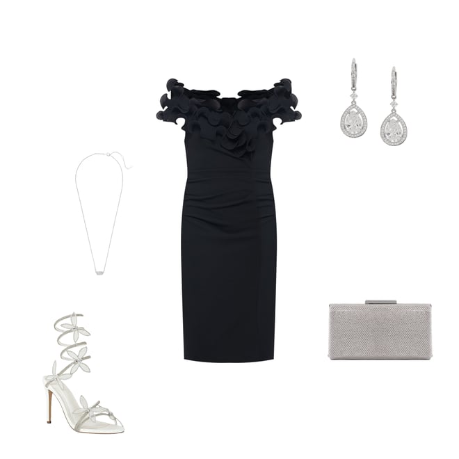 SALE！ ♪フェミニン★Vネック Scuba Sheathドレス Xscape Scuba Crepe V-Neck Sleeveless Wire Ruffle Trim Ruched
