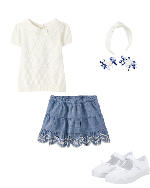 3rd bundle featuring 3 items which compliment Girls Eyelet Chambray Tiered Skort