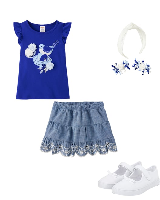 2nd bundle featuring 3 items which compliment Girls Eyelet Chambray Tiered Skort