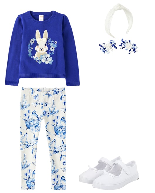 1st bundle featuring 3 items which compliment Girls Embroidered Floral Bunny Sweater