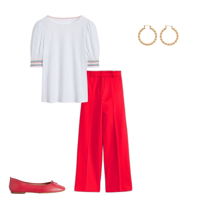 5th bundle featuring 3 items which compliment Short Sleeve Smocked Cuff Top-White