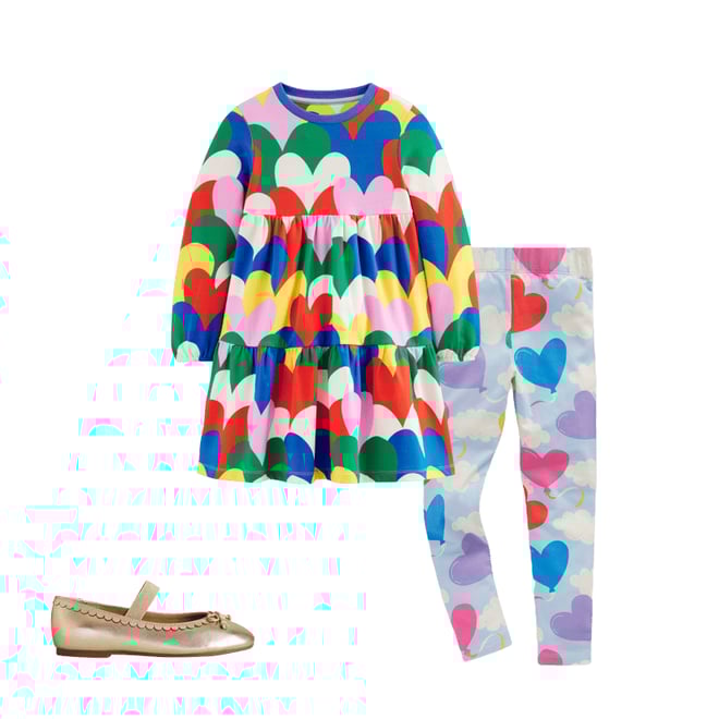 1st bundle featuring 2 items which compliment Tiered Sweatshirt Dress-Multi Collage Hearts