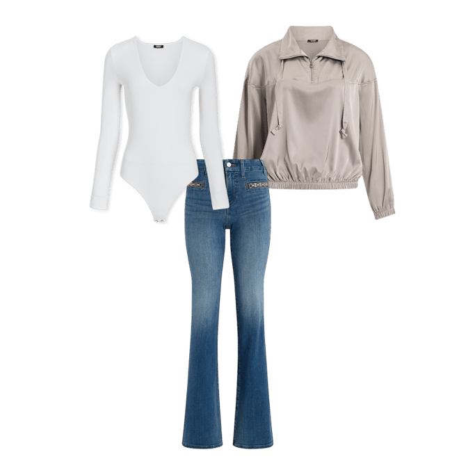 Satin Quarter Zip Drawstring Pullover Top | Express
