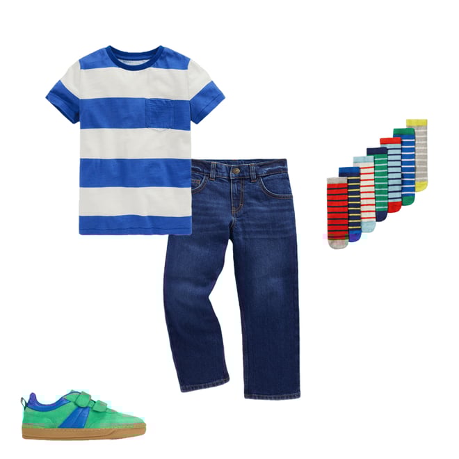 5th bundle featuring 3 items which compliment Everyday Short Sleeve T-Shirt-Bright Blue /Soft Ivory Stripe