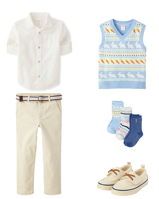 Boys Sleeveless Bunny Fairisle Sweater Vest Garden Party WHITE