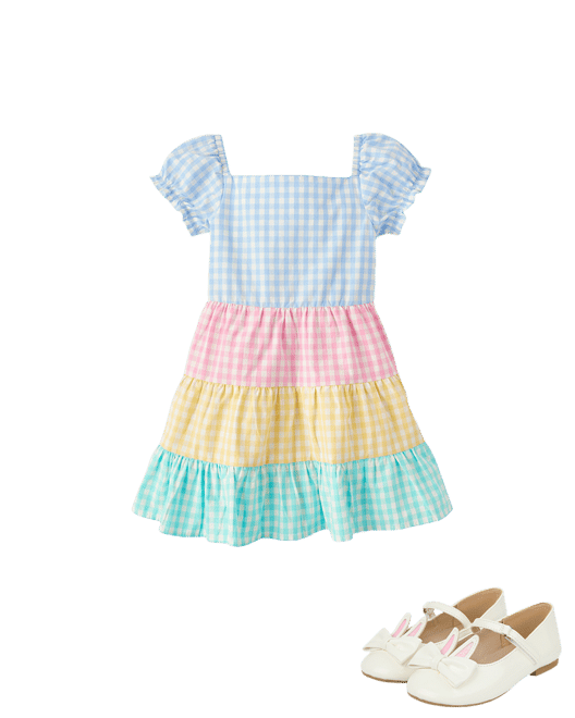 Girls Short Sleeve Gingham Tiered Dress - Garden Party