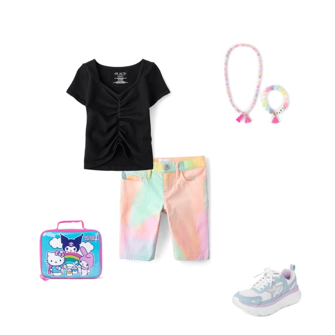 1st bundle featuring 4 items which compliment Girls Rainbow Tie Dye Twill Skimmer Shorts