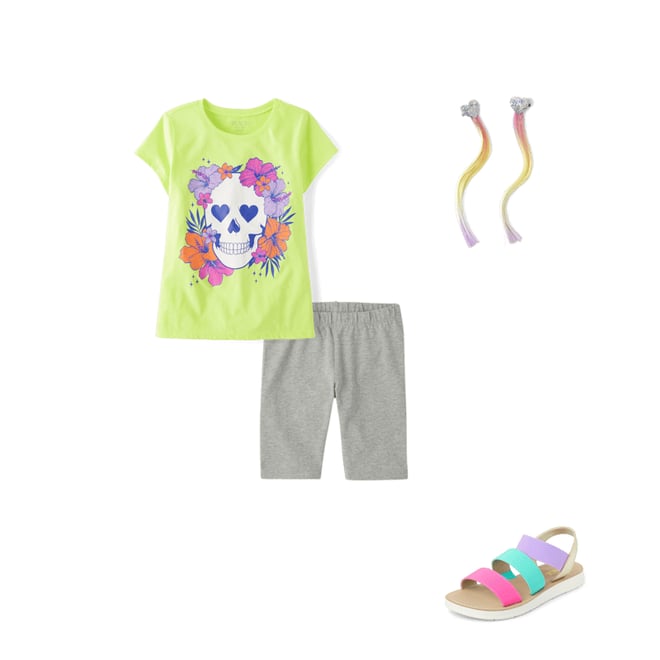 5th bundle featuring 3 items which compliment Girls Summerween Skull Flowers Graphic Tee