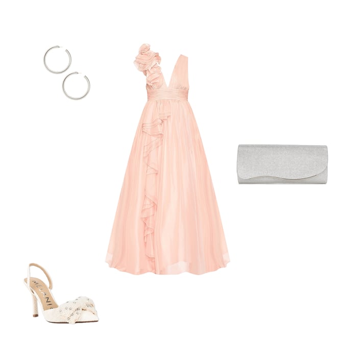 【Mac Duggal】Blush☆Vネック ティアードフリル ロングドレス Mac Duggal Deep V-Neck Sleeveless Ruffled Shoulder Ball Gown