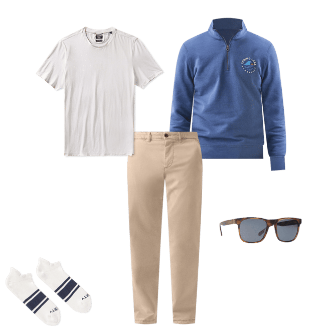Spring Lake Long-Sleeve Terry Quarter Zip - Faded Navy